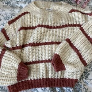 Carly Jean Los Angeles Cream and Rust Brown Striped Sweater